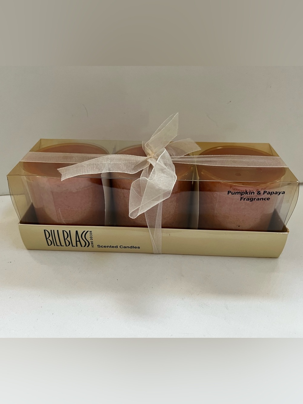 Bill Blass Home Decor Pumpkin Papaya Fragrance Scented Candles Set Of 3 Vintage